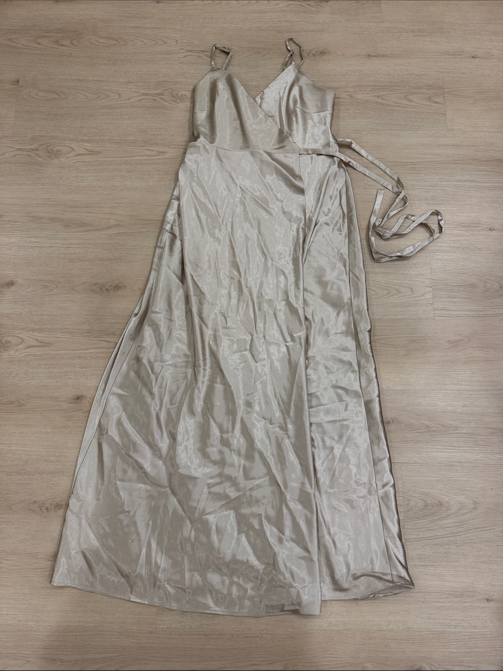 Birdy Grey XL Silky Neutral Champagne Wrap Maxi Dress